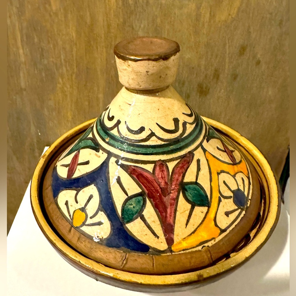 Vintage Handmade Handpainted Made in Morocco Moroccan Mini Tagine Pottery OOAK